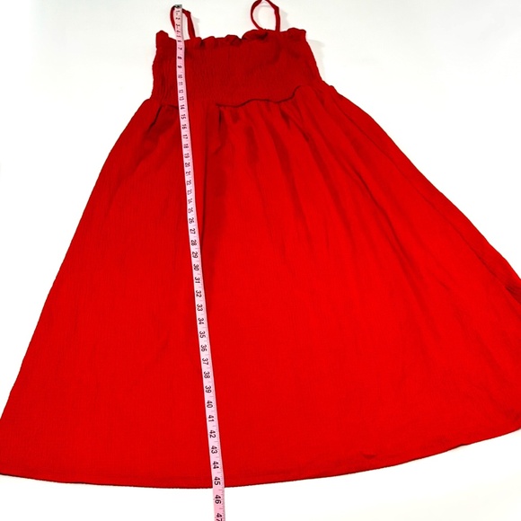 H&M Red Smocked Bodice Midi Dress – Size Medium – Retail $30 ❤️👗✨ - Picture 4 of 6